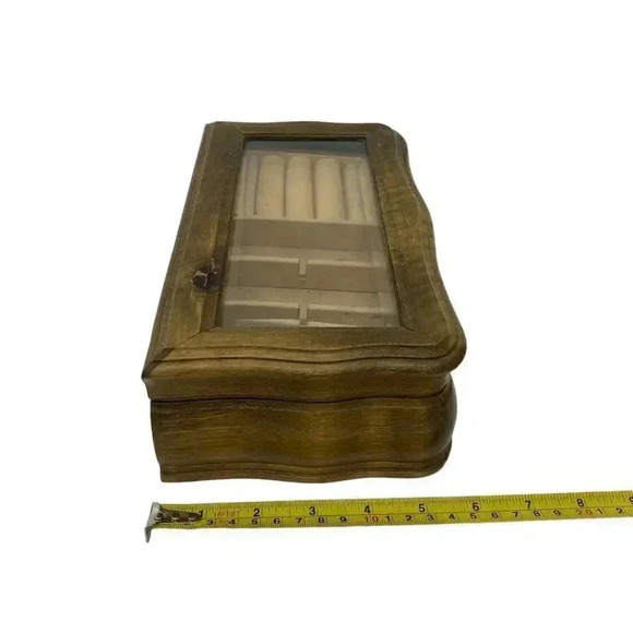 Wooden Earring Jewelry Storage Box Large Organizer Removable Divider Tray - Picture 11 of 11